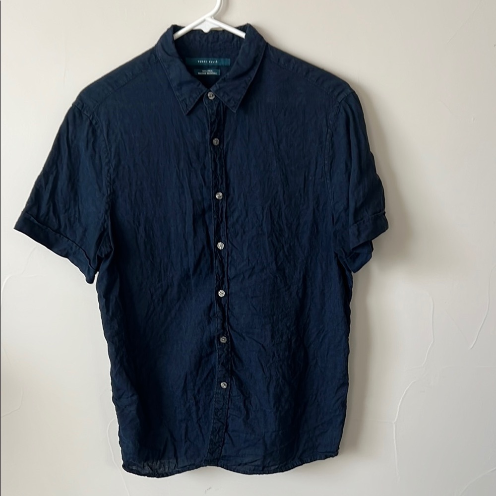 Navy Blue Short Sleeve Button-Up Shirt